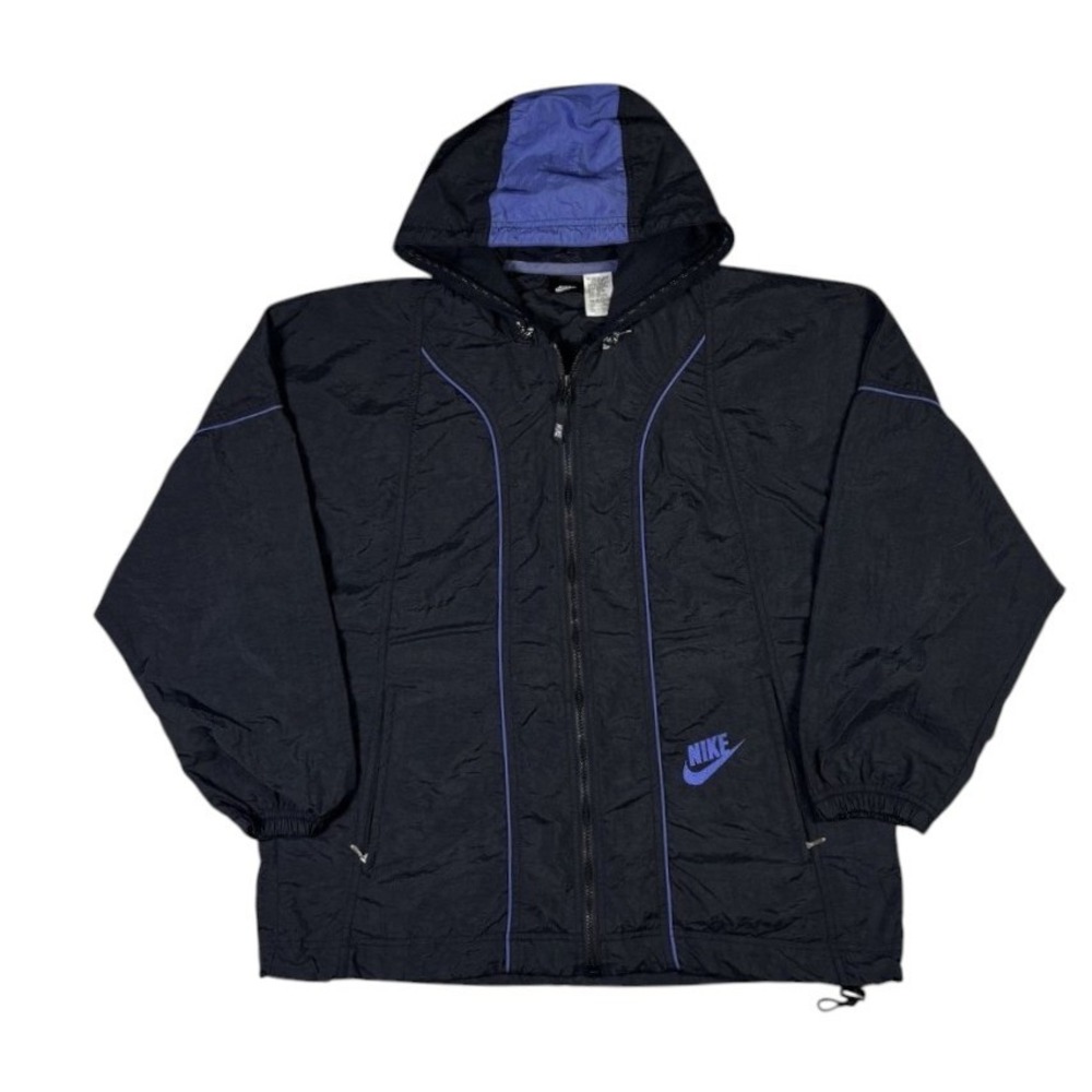 Vtg Nike Swoosh Jacket Mens Large‎ Black 90s Y2K Windbreaker Hooded Embroidered